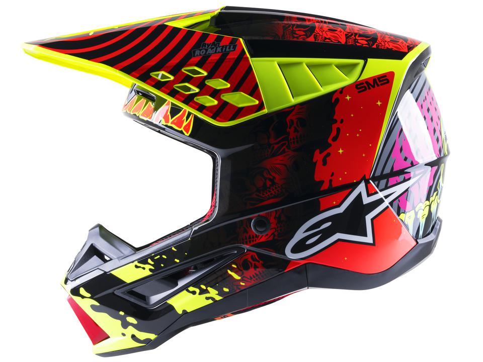 Alpinestars MX23 SM5 Solar Flare Helmet Gloss Black Red Fluro Yellow