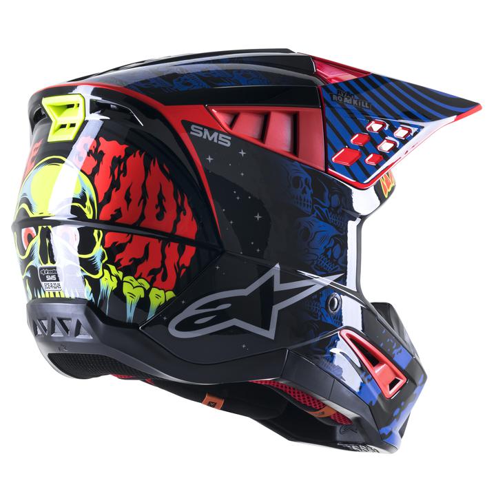 Alpinestars MX23 SM5 Solar Flare Helmet Gloss Black Blue Fluro Red