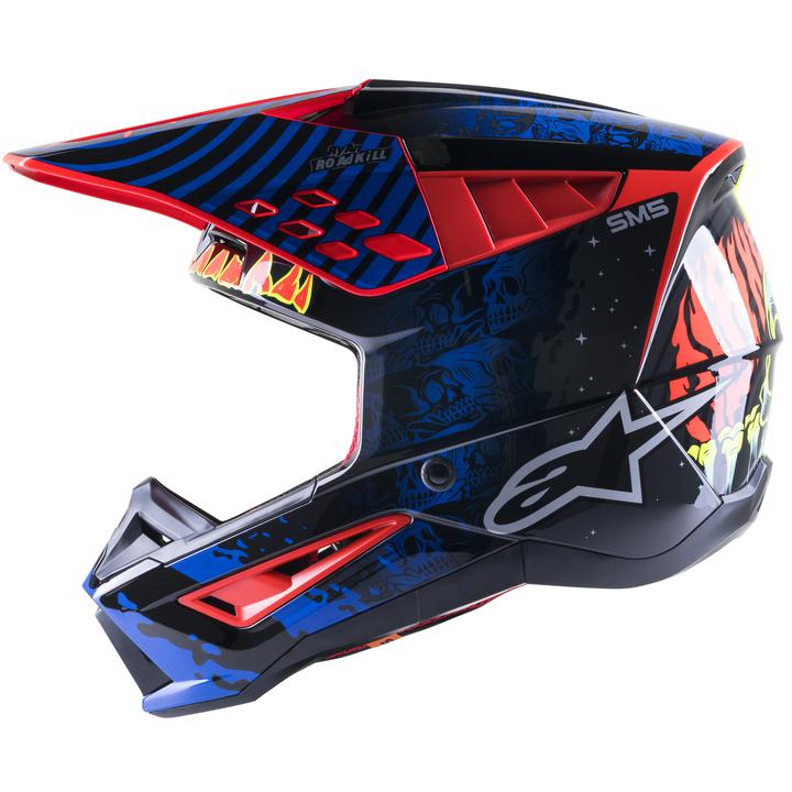 Alpinestars MX23 SM5 Solar Flare Helmet Gloss Black Blue Fluro Red