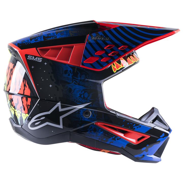 Alpinestars MX23 SM5 Solar Flare Helmet Gloss Black Blue Fluro Red