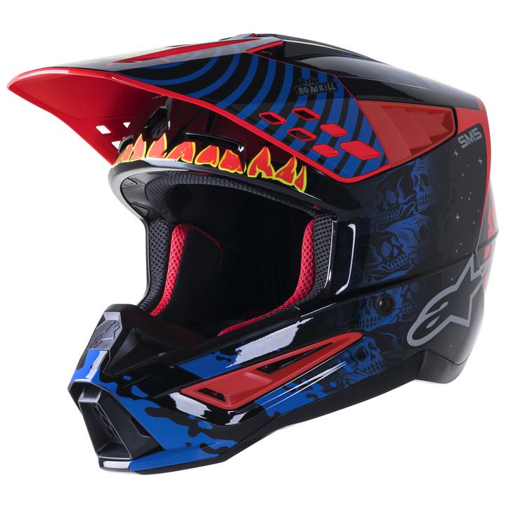 Alpinestars MX23 SM5 Solar Flare Helmet Gloss Black Blue Fluro Red