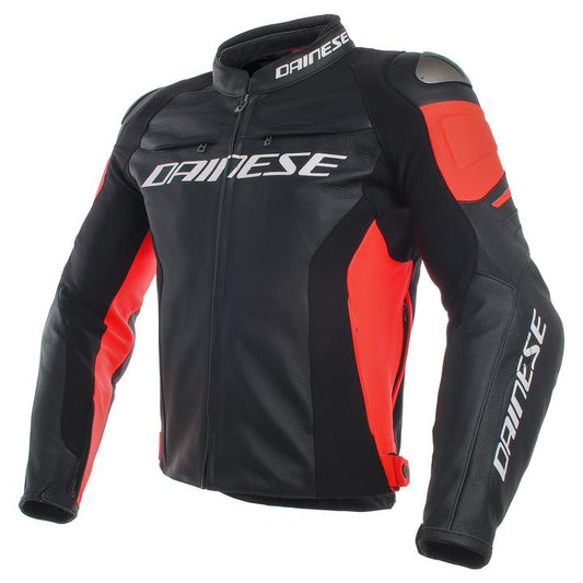 Dainese Racing 3 Leather Jacket - Black Fluro Red