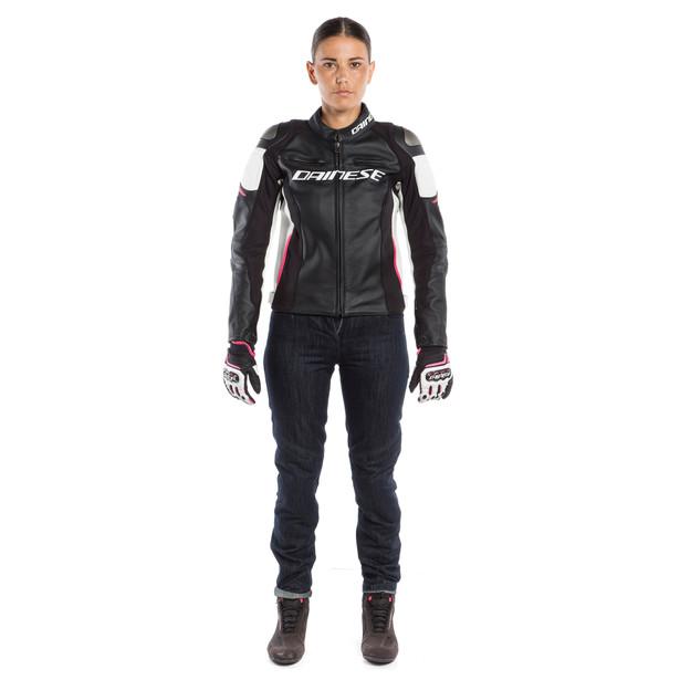 Dainese Racing 3 Women's Leather Jacket - Black / White Fuchsia