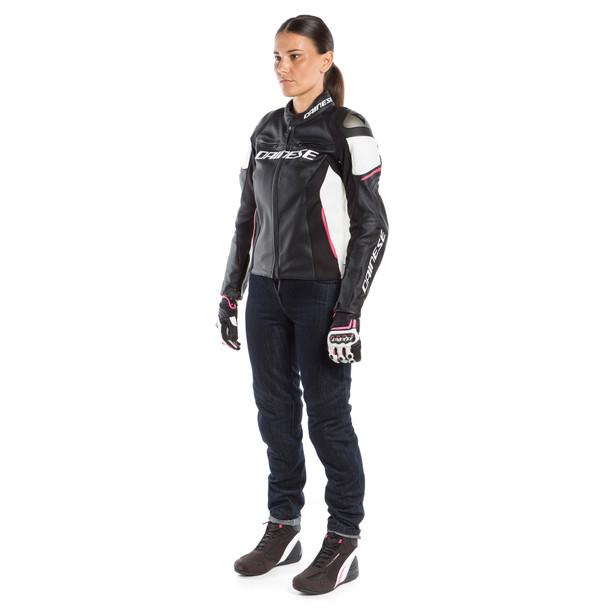 Dainese Racing 3 Women's Leather Jacket - Black / White Fuchsia