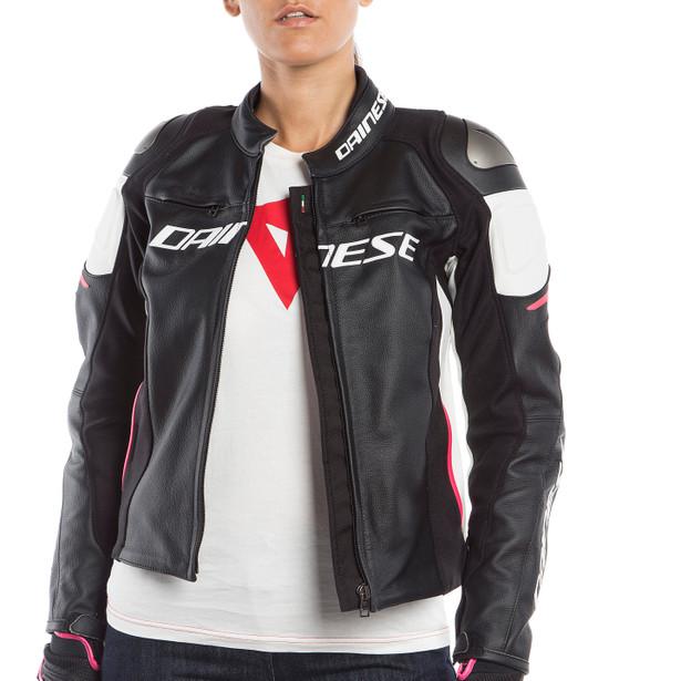 Dainese Racing 3 Women's Leather Jacket - Black / White Fuchsia