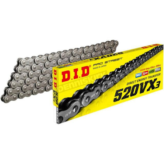 D.I.D Pro Street X-Ring Drive Chain 520 VX3 S/S -120L FB - Silver
