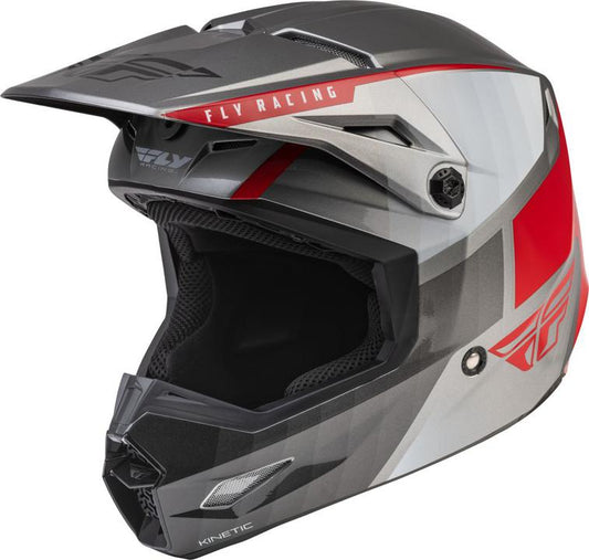 Fly 2022 Youth Kinetic Helmet Drift Charcoal Light Grey Red
