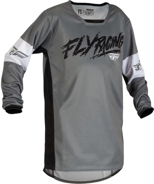 Fly MX23 Youth Kinetic Khaos Jersey Grey - Black / White