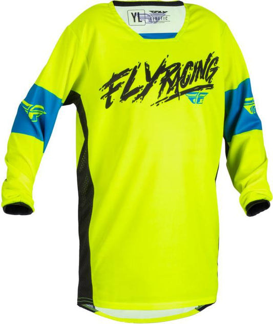 Fly MX23 Youth Kinetic Khaos Jersey Hi-Vis - Black Cyan