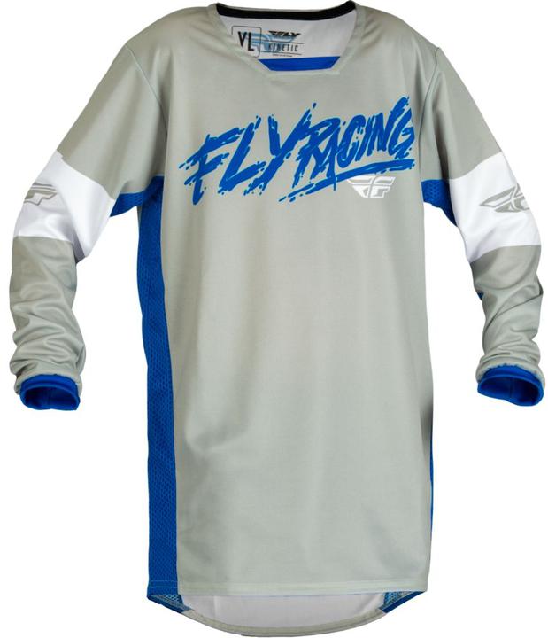 Fly MX23 Youth Kinetic Khaos Jersey - Grey / Blue / White