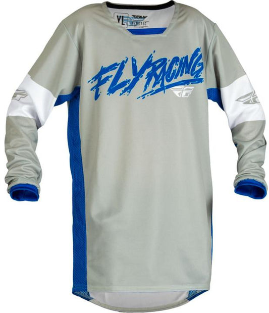 Fly MX23 Youth Kinetic Khaos Jersey - Grey / Blue / White