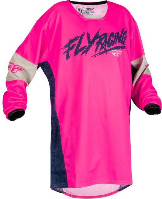 Fly MX23 Youth Kinetic Khaos Jersey Pink Blue