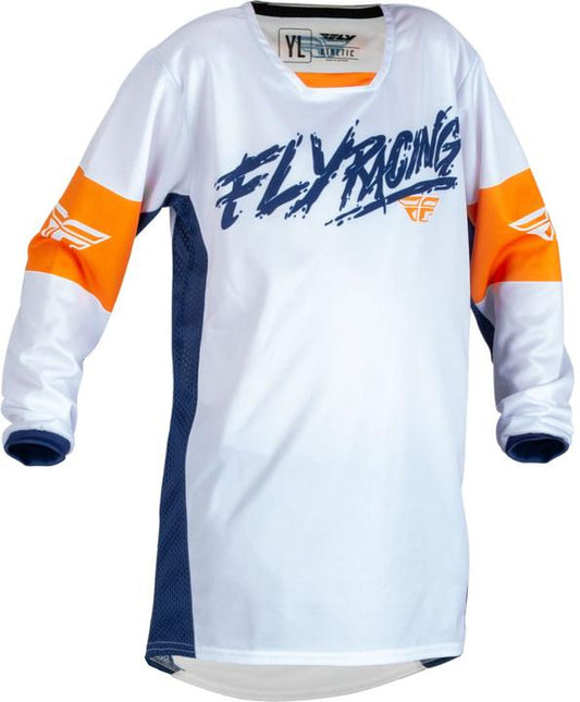 Fly MX23 Youth Kinetic Khaos Jersey White Navy