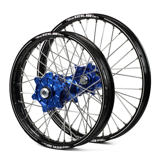 Yamaha Haan / A60 Enduro Cush Drive Black Rims / Blue Hubs Wheel Set YZF 250-450 1999-2008 (21X1.60 / 18X2.15)