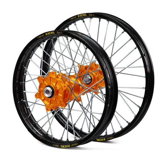 KTM Haan / Excel Enduro Cush Drive Black Rims / Orange Hubs Wheel Set Exc-Exc-F 250-300-350-450-500 2016-2017 (21X1.60 / 18X2.15)