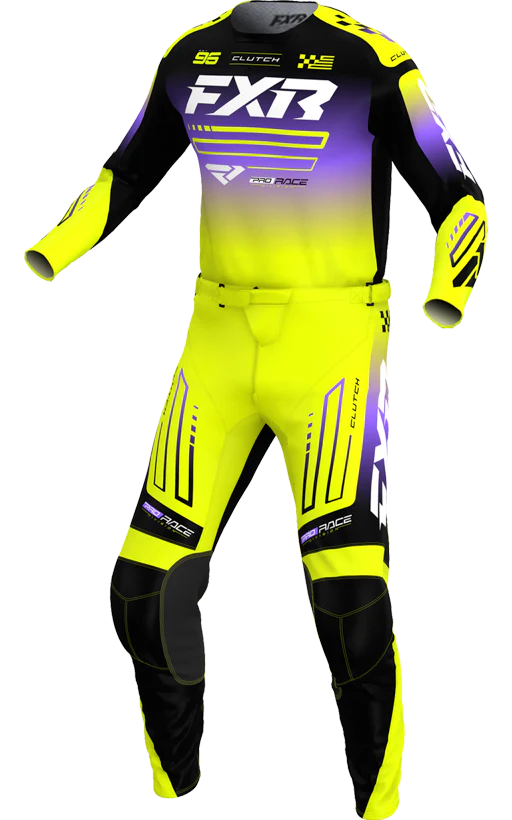 FXR MX26 Kids Clutch Jersey & Pants - Hi-Vis / Black / Purple