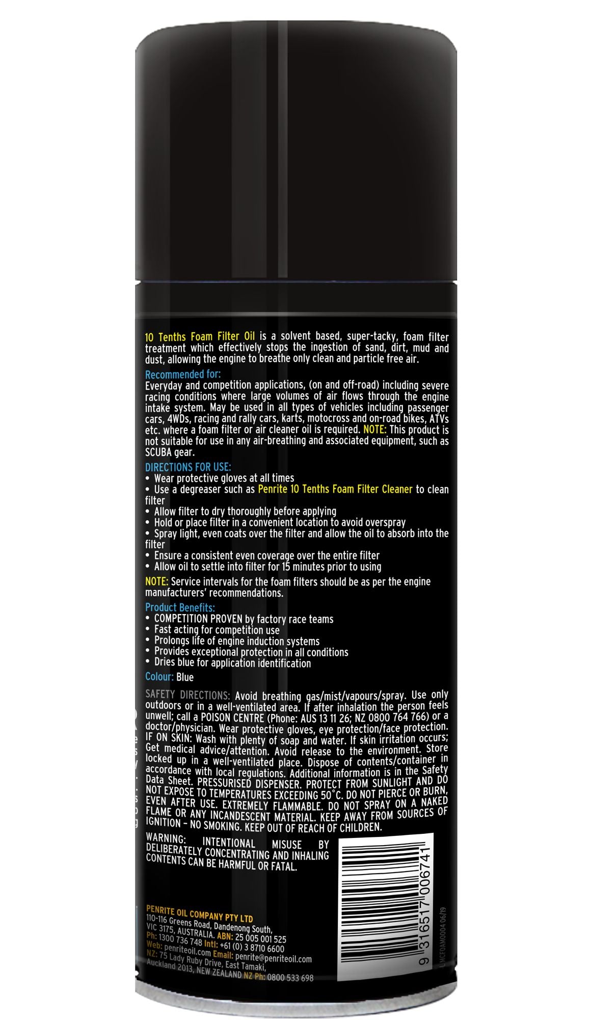 Penrite 10 Tenths Foam Filter Oil - 400ml