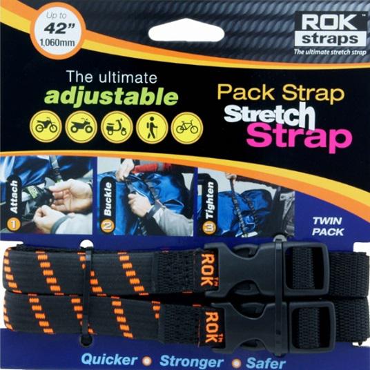Rok Straps Adjustable Stretch 2 Pack - Black With Orange Twist Medium Duty