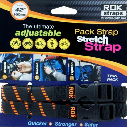 Rok Straps Adjustable Stretch 2 Pack - Black With Orange Twist Medium Duty