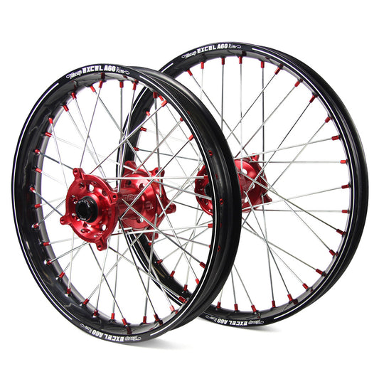 Honda Sm Pro / Excel A60 Snr MX Black Rim / Red Hub / Red Nipples Wheel Set CRF 250 X 2004-2015 (21X1.60 / 18X2.15")