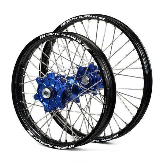 Yamaha Sm Pro / Platinum Enduro Cush Drive Black Rims / Blue Hubs Wheel Set Wrf 250-450 2002-2017 (21X1.60 / 18X2.15")