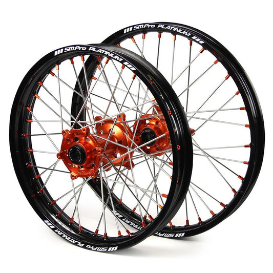 SM Pro Platinum Snr MX Wheelset (21X1.60 / 18X2.15") - Black / Orange