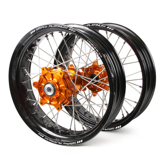 KTM Sm Pro / Platinum Supermoto Cush Drive" Black Rims / Orange Hubs Wheel Set 690 2007-2016 (17X3.50" / 17X4.25")