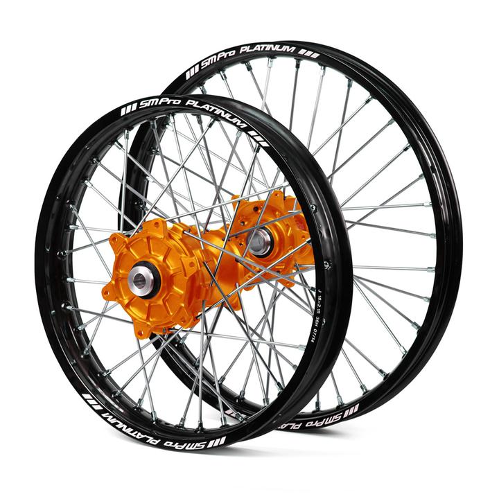 KTM Sm Pro / Platinum Enduro Cush Drive Black Rims / Orange Hubs Wheel Set 690 2007-2016 (21X1.60 / 18X2.15")