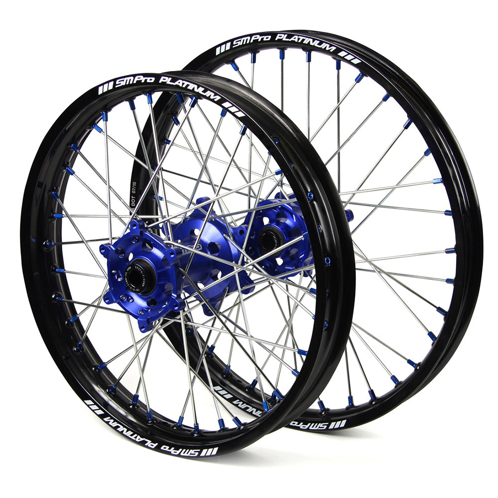 Yamaha Sm Pro / Platinum Snr MX Black Rim / Blue Hub / Blue Nipples Wheel Set YZ 125-250  2008-2017 (21X1.60 / 19X2.15")