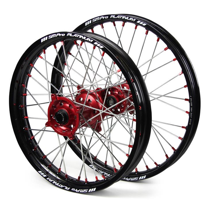 SM Pro Platinum Snr MX Wheelset (21X1.60 / 19X2.15") - Black / Red