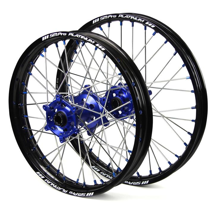 Yamaha Sm Pro / Platinum Snr MX Black Rim / Blue Hub / Blue Nipples Wheel Set Wrf 250-450  2002-2017 (21X1.60 / 18X2.15")