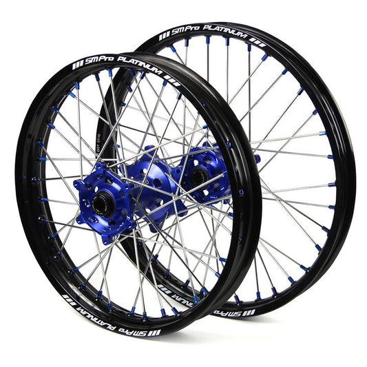 Yamaha Sm Pro / Platinum Snr MX Black Rim / Blue Hub / Blue Nipples Wheel Set Wrf 250-450  2002-2017 (21X1.60 / 18X2.15")