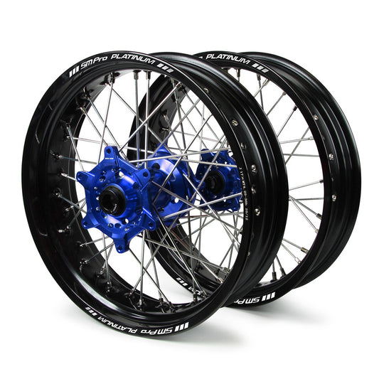 Yamaha Sm Pro / Platinum Supermoto Non Cush" Black Rims / Blue Hubs Wheel Set YZ 125-250 2008-2017 (17X3.50" / 17X4.25")