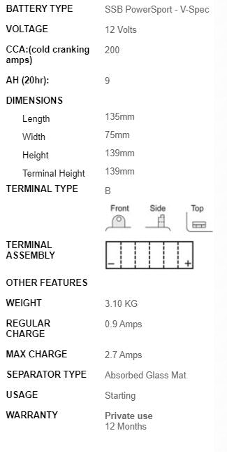 SSB AGM Battery - VB9L-B
