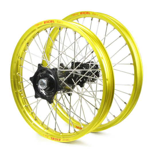 Suzuki Talon / Excel Snr MX Yellow Rims / Black Hubs Wheel Set RM 125-250 2001-09 (21X1.6 / 19X2.15)