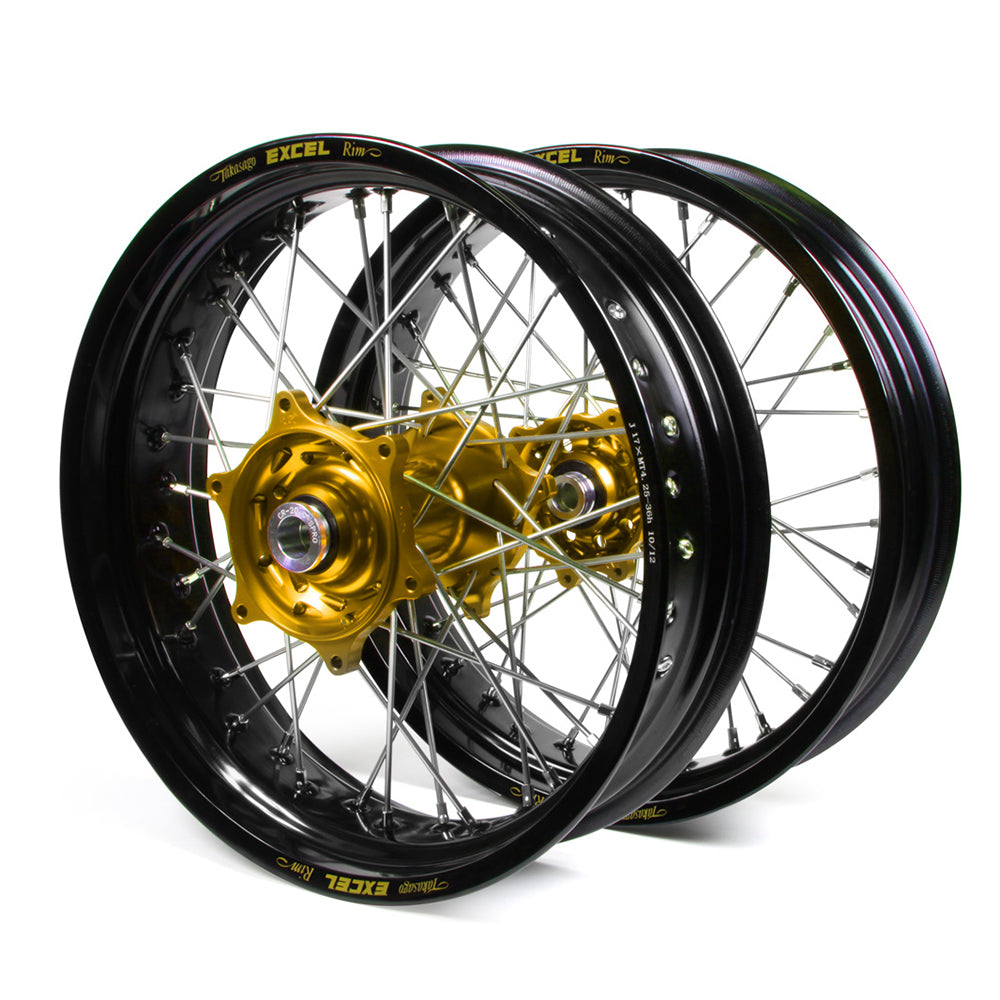 Suzuki Talon / Excel Supermoto Non Cush" Black Rims / Gold Hubs Wheel Set RMZ 250 2007-17