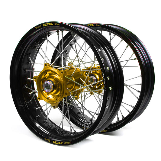 Suzuki Talon / Excel Supermoto Non Cush" Black Rims / Gold Hubs Wheel Set RMZ 250 2007-17