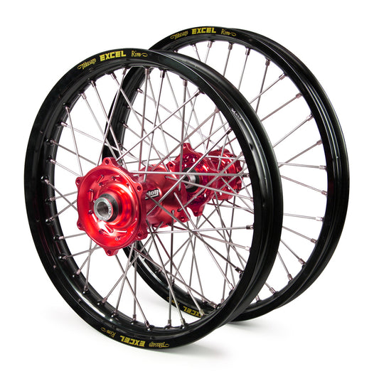 Honda Talon / Excel Snr MX Black Rims / Red Hubs Wheel Set Cr 125-250 1995-99 (21X1.6 / 19X2.15)