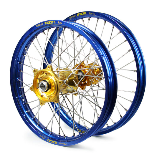KTM Talon / Excel Snr MX Blue Rims / Gold Hubs Wheel Set Exc-Excf 250-300-350-450-500 2016-17 (21X1.6 / 18X2.15)