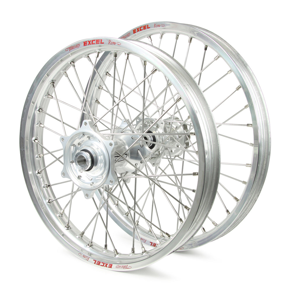KTM Talon / Excel Snr MX Silver Rims / Silver Hubs Wheel Set SX-SXF 125-250-350-450, Xc-Xcf 250-300-350-450 2015-17 (21X1.6 / 19X2.15)