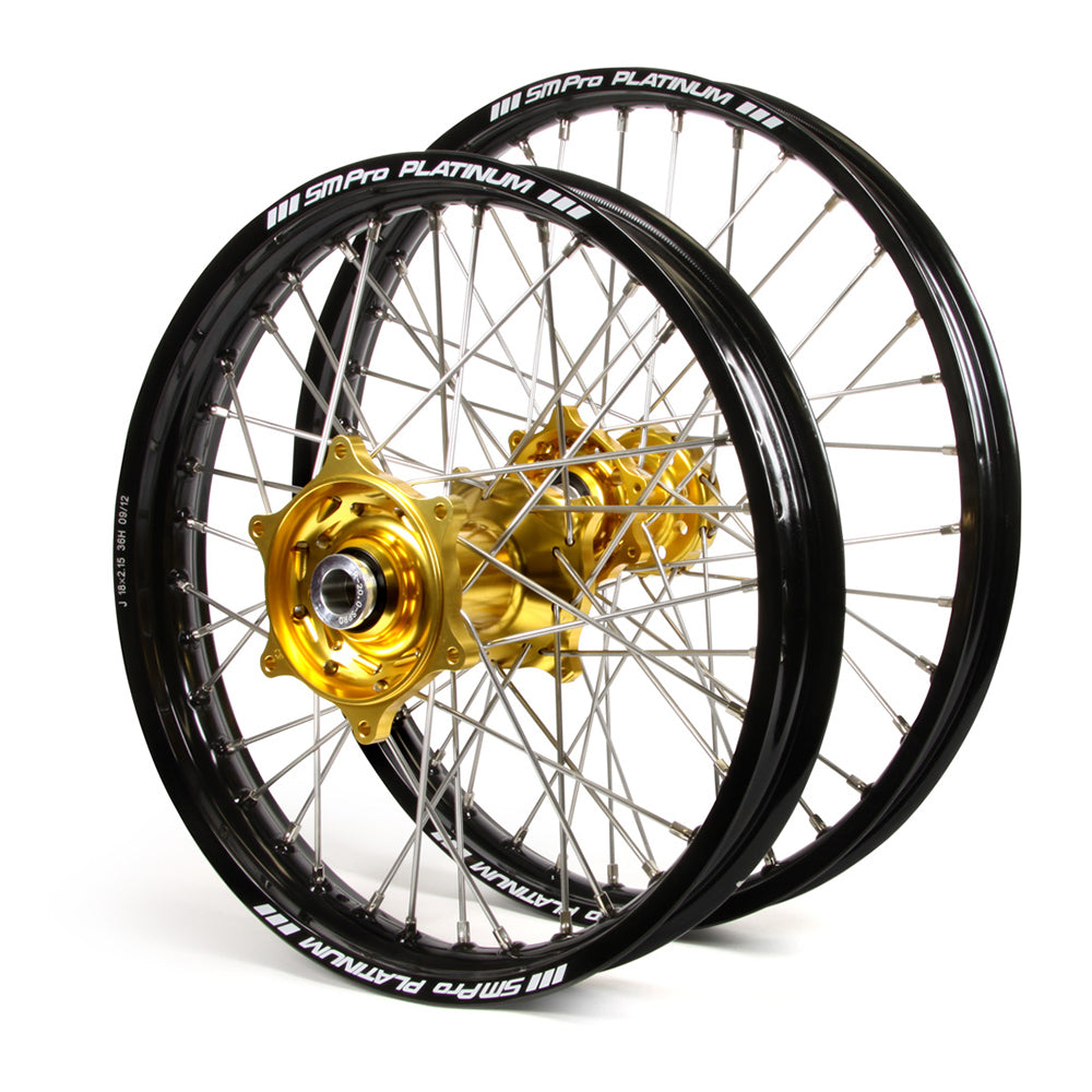 Kawasaki Talon / Platinum Snr MX Black Rims / Gold Hubs Wheel Set KX 125-250 1999-02, KX500 1999-04 (21 / 19X2.15)